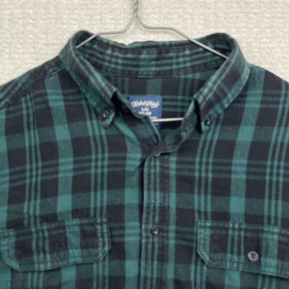 Faded Glory Green / Blue Plaid Flannel Long Sleeve Button Up Mens L Outdoor - Picture 2 of 14